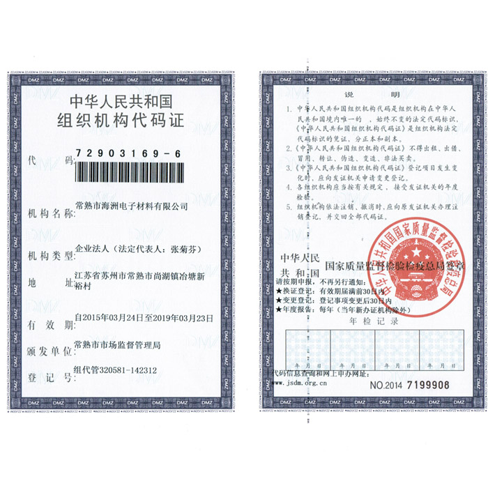 Organization code certificate